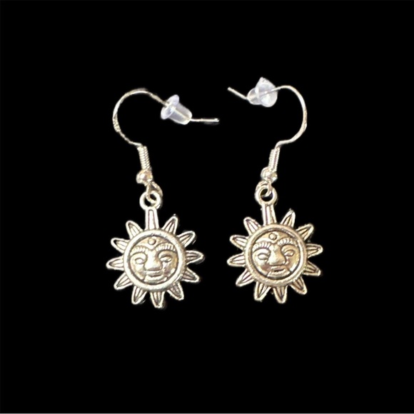 Sun Wire Hook Earrings in Silvertone - Picture 3 of 4